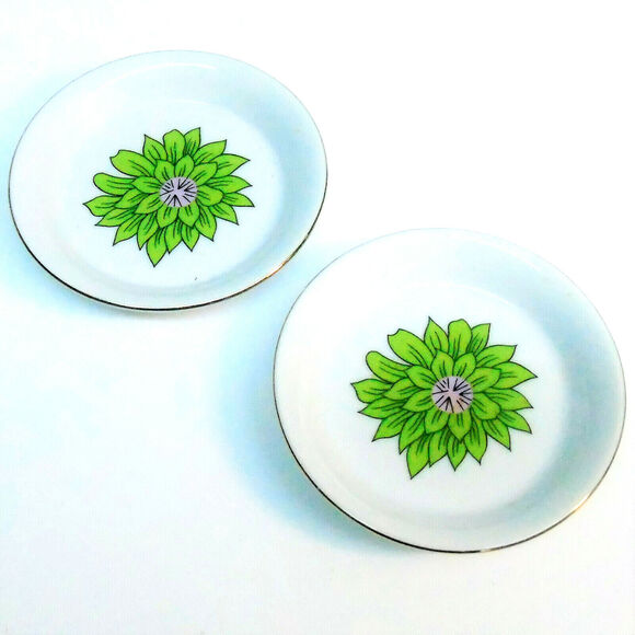 Creative Japan Trinket Tray Set 2 Ring Butter Dish 4" Coleus Plant White Gold - Picture 4 of 4
